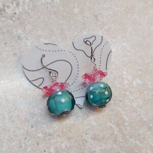 Barrel cactus lampwork glass silver earrings